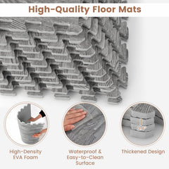 25 Tiles Wood Grain Foam Floor Mats with Borders-Gray