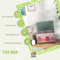 Toy Box, Kids Storage Chest with Lid, Safety Hinges and Groove Handles, Toy Storage Organizer with Mountain Pattern for Boys, Girls, Green