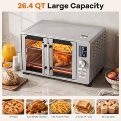 26.4 Quart French Door Convection Toaster Oven with 11 Presets-Silver