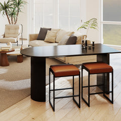 Set of 2 Backless Counter Stools with 4 Inch Cushion, Brown Faux Leather and Sled Frame, 26 Inch Seat