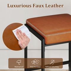 Set of 2 Backless Counter Stools with 4 Inch Cushion, Brown Faux Leather and Sled Frame, 26 Inch Seat