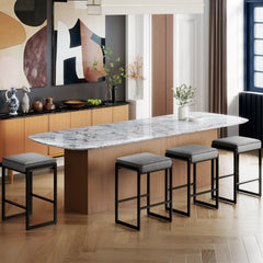 Set of 2 Backless Counter Stools with 4 Inch Cushion, Grey Faux Leather and Sled Frame, 26 Inch Seat