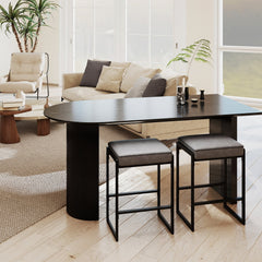 Set of 2 Backless Counter Stools with 4 Inch Cushion, Grey Faux Leather and Sled Frame, 26 Inch Seat