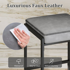 Set of 2 Backless Counter Stools with 4 Inch Cushion, Grey Faux Leather and Sled Frame, 26 Inch Seat