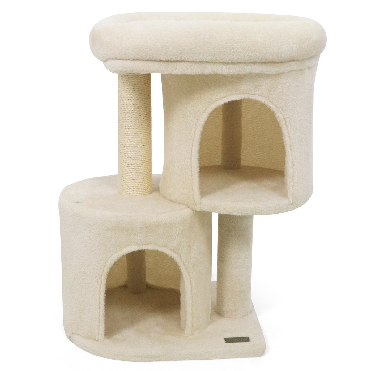 26 Inch Cat Tower with Large Padded Perch Bed and Two Condos, Sisal Post, Beige