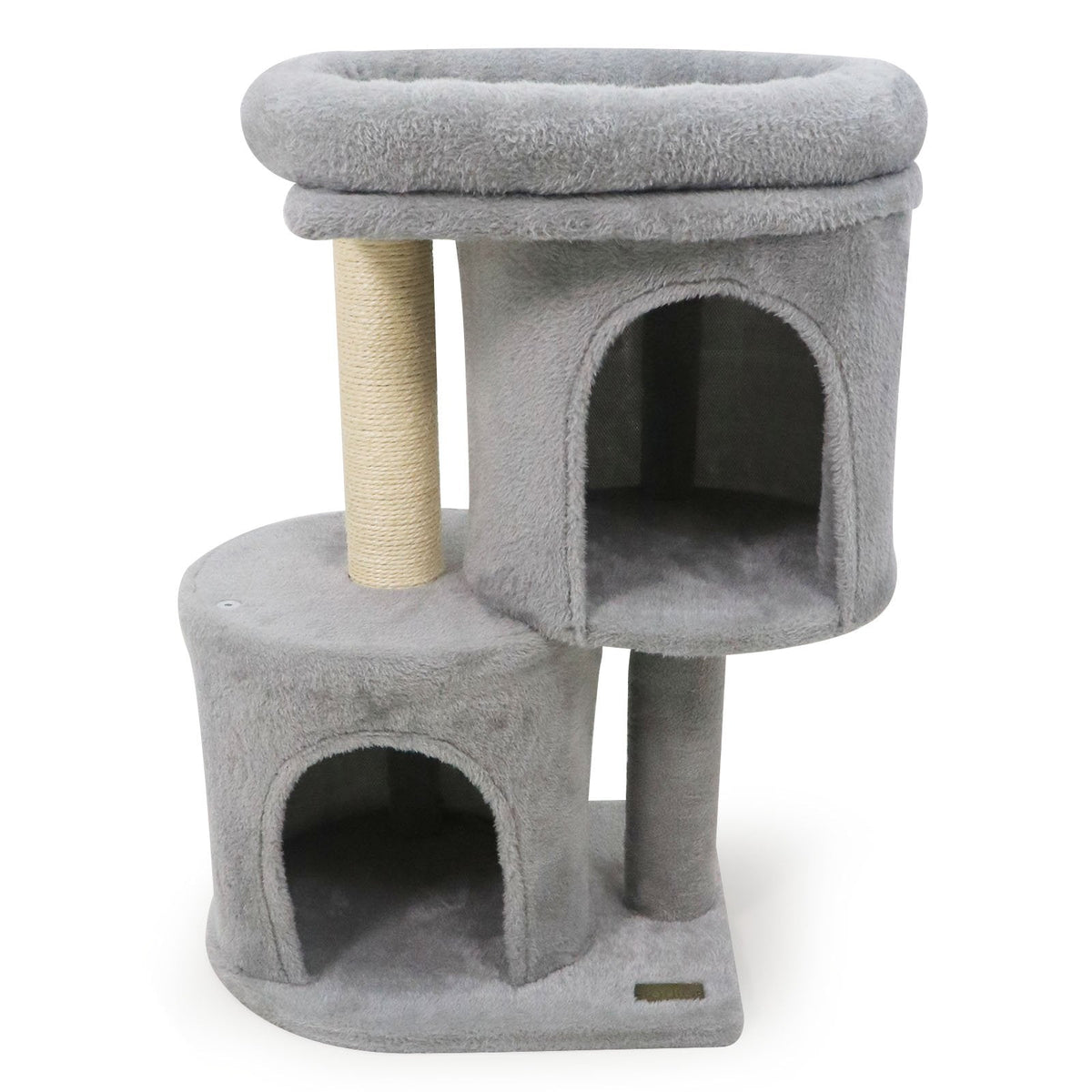26 Inch Light Gray Cat Tower, Two Condos, Sisal Post and 17.5 Inch Padded Perch