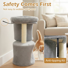 26 Inch Light Gray Cat Tower, Two Condos, Sisal Post and 17.5 Inch Padded Perch