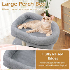 26 Inch Light Gray Cat Tower, Two Condos, Sisal Post and 17.5 Inch Padded Perch