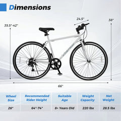 26 Inch Mountain Bike with Shimano 6 Speed and Caliper Brakes, Gray