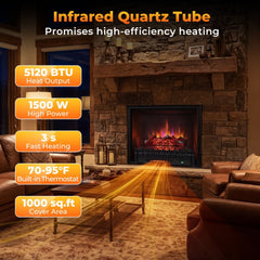 26 Inch WiFi Infrared Quartz Electric Fireplace Insert Logs Heater with Realistic Lemonwood Logs-Black