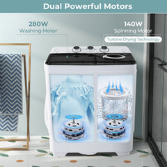 26 lbs Semi-Automatic Twin Tub Washing Machine with Drain Pump-Black