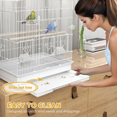 23" Bird Cage, Finches Canaries, Parrot Cage with Doors Perches, 2 Feeder Pet Supplies, White