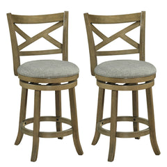 Set of 2 Swivel Counter Stools with Cross Back and Grey Linen Seat, 25 Inch Seat on the Drawing