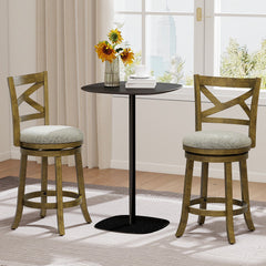 Set of 2 Swivel Counter Stools with Cross Back and Grey Linen Seat, 25 Inch Seat on the Drawing