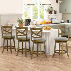 Set of 2 Swivel Counter Stools with Cross Back and Grey Linen Seat, 25 Inch Seat on the Drawing