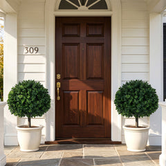 27 inches Artificial Boxwood Topiary Trees Set of 2 with Ground Spikes for Porch Patio