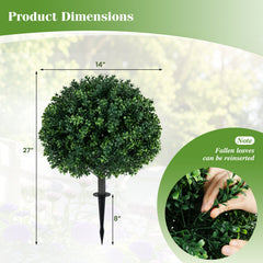 27 inches Artificial Boxwood Topiary Trees Set of 2 with Ground Spikes for Porch Patio