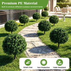 27 inches Artificial Boxwood Topiary Trees Set of 2 with Ground Spikes for Porch Patio