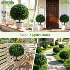 27 inches Artificial Boxwood Topiary Trees Set of 2 with Ground Spikes for Porch Patio