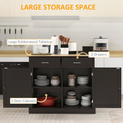 Kitchen Island with Drop Leaf, Rolling Kitchen Cart with 2 Drawers, Adjustable Shelves and Wood Countertop, Black