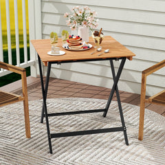 28 Inch Patio Folding Square Table with Slatted Tabletop for Backyard Porch [Best Seller in the US]
