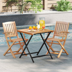 28 Inch Patio Folding Square Table with Slatted Tabletop for Backyard Porch [Best Seller in the US]