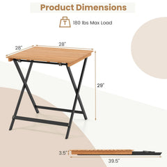 28 Inch Patio Folding Square Table with Slatted Tabletop for Backyard Porch [Best Seller in the US]