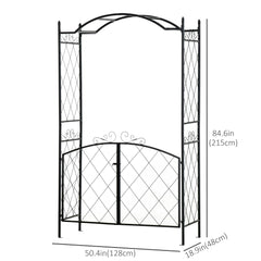 7FT Metal Garden Arch with Gate Climbing Planter Frame Backyard Decor for Vines Morning Glory Black
