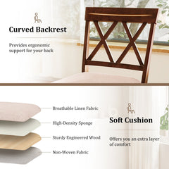 Swivel Bar Stool with X Back and Linen Seat, Walnut Rubber Wood, 29 Inch Seat Height