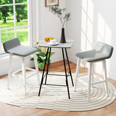 Set of 2 Low Back Bar Stools in Grey Faux Linen with White Legs, 29 Inch Seat Height