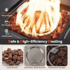 29 Inch Propane Rattan Firepit Table with Lava Rocks and Protective Cover-Gray