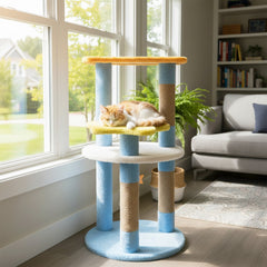 29 Inch Cat Tree with Moon and Star Shaped Platforms and Jute Scratching Posts, Blue