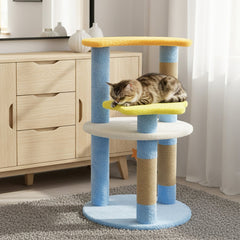 29 Inch Cat Tree with Moon and Star Shaped Platforms and Jute Scratching Posts, Blue