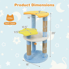29 Inch Cat Tree with Moon and Star Shaped Platforms and Jute Scratching Posts, Blue