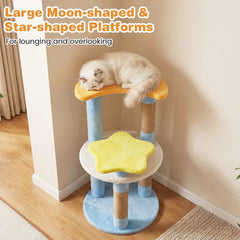 29 Inch Cat Tree with Moon and Star Shaped Platforms and Jute Scratching Posts, Blue