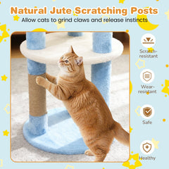 29 Inch Cat Tree with Moon and Star Shaped Platforms and Jute Scratching Posts, Blue