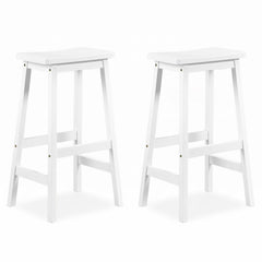 Set of 2 Backless Saddle Bar Stools in Painted White Rubber Wood, 29 Inch Seat Height