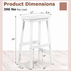 Set of 2 Backless Saddle Bar Stools in Painted White Rubber Wood, 29 Inch Seat Height