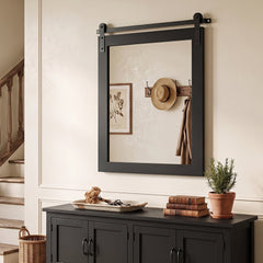 29 inches x 23 inches Rectangle Farmhouse Wall Mirror with Metal Bracket for Bathroom-Black