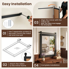 29 inches x 23 inches Rectangle Farmhouse Wall Mirror with Metal Bracket for Bathroom-Black
