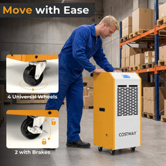 290 Pint Commercial Dehumidifier with Built-in Pump, 9000 Sq Ft, 350 CFM, 55 dB, Yellow and White