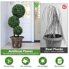 29 Inches Artificial Boxwood Topiary Tree Triple Ball Shrubs