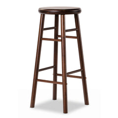 Set of 2 Swivel Bar Stools in Walnut Rubber Wood with Crossbars, 29 Inch Seat Height