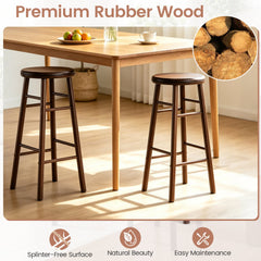 Set of 2 Swivel Bar Stools in Walnut Rubber Wood with Crossbars, 29 Inch Seat Height
