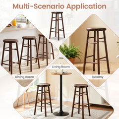 Set of 2 Swivel Bar Stools in Walnut Rubber Wood with Crossbars, 29 Inch Seat Height
