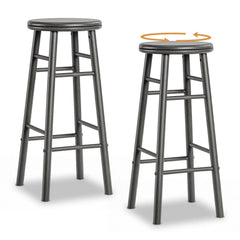 Set of 2 Swivel Bar Stools in Grey Rubber Wood with Crossbars, 29 Inch Seat Height