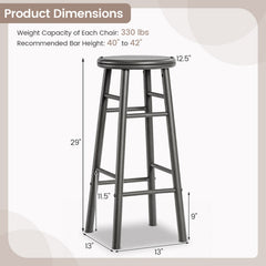 Set of 2 Swivel Bar Stools in Grey Rubber Wood with Crossbars, 29 Inch Seat Height