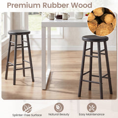 Set of 2 Swivel Bar Stools in Grey Rubber Wood with Crossbars, 29 Inch Seat Height