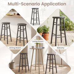 Set of 2 Swivel Bar Stools in Grey Rubber Wood with Crossbars, 29 Inch Seat Height