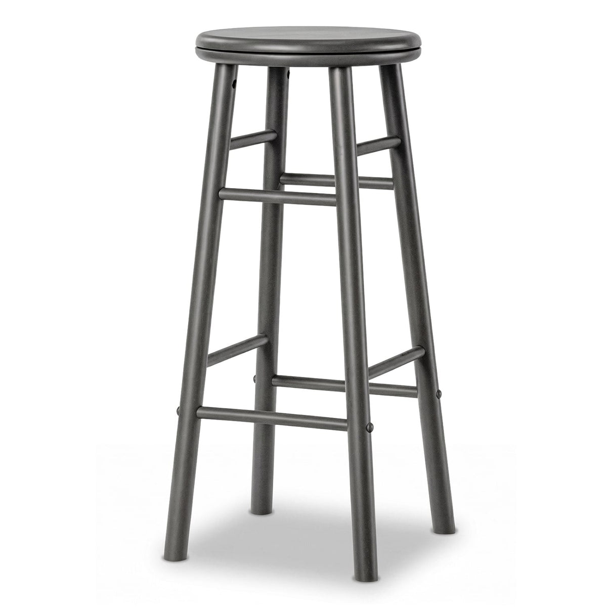 Set of 2 Swivel Bar Stools in Grey Rubber Wood with Crossbars, 29 Inch Seat Height